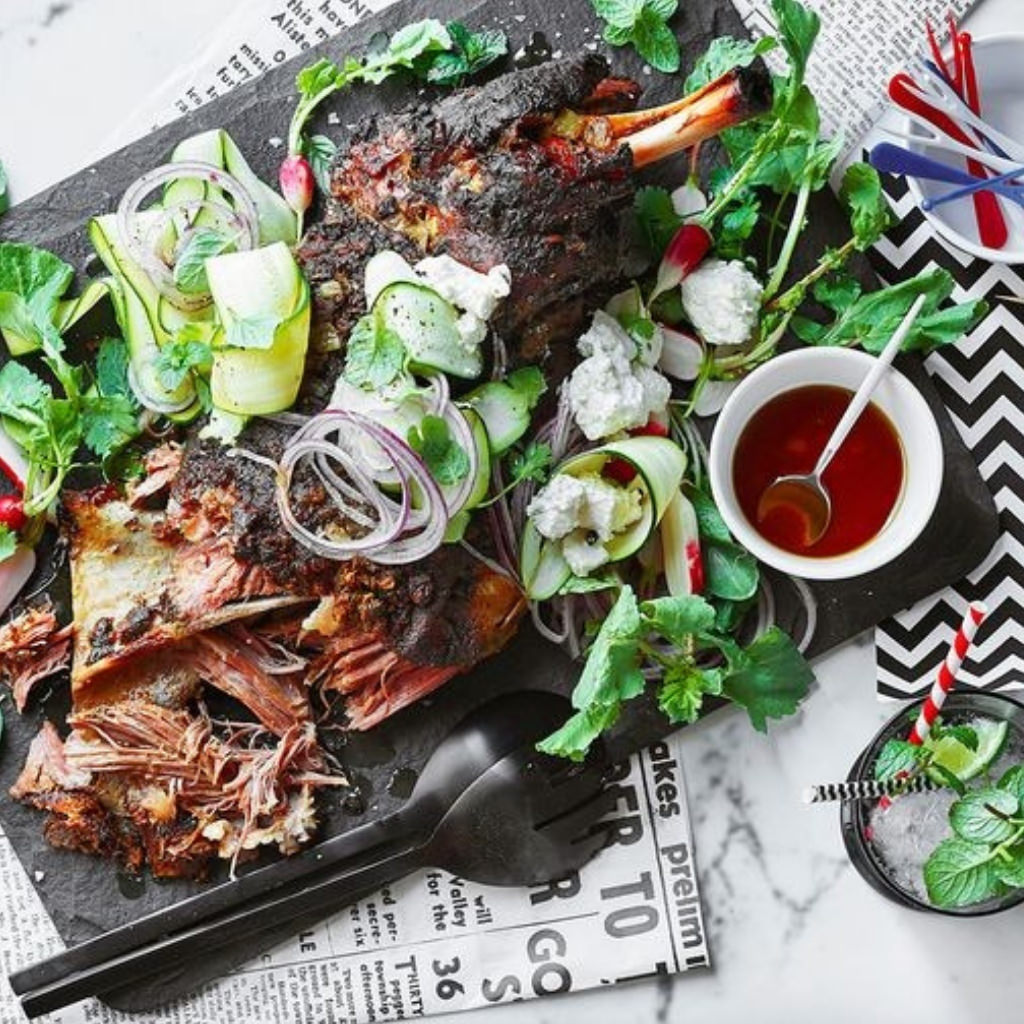 Slow Cooked Lamb Shoulder with Zucchini and Feta Salad