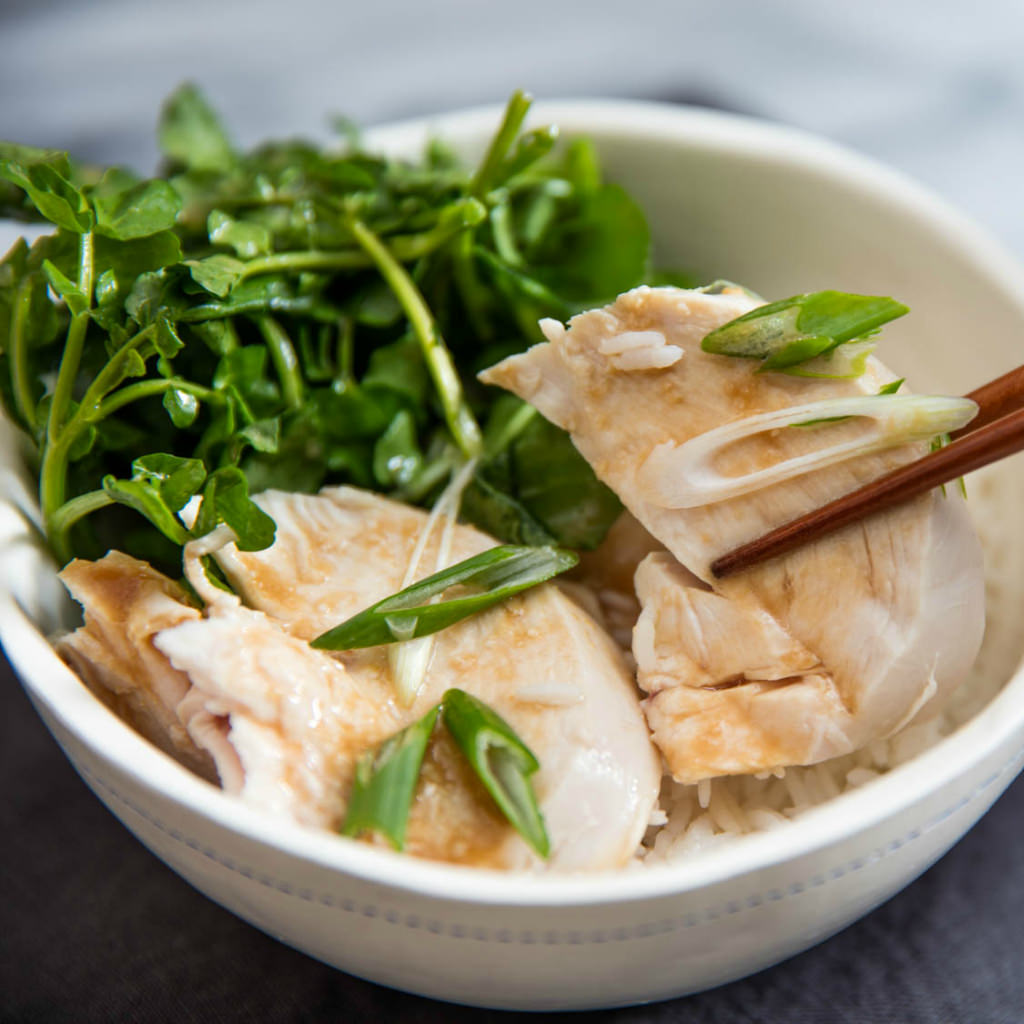 Poached Chicken with Watercress and Miso Dressing